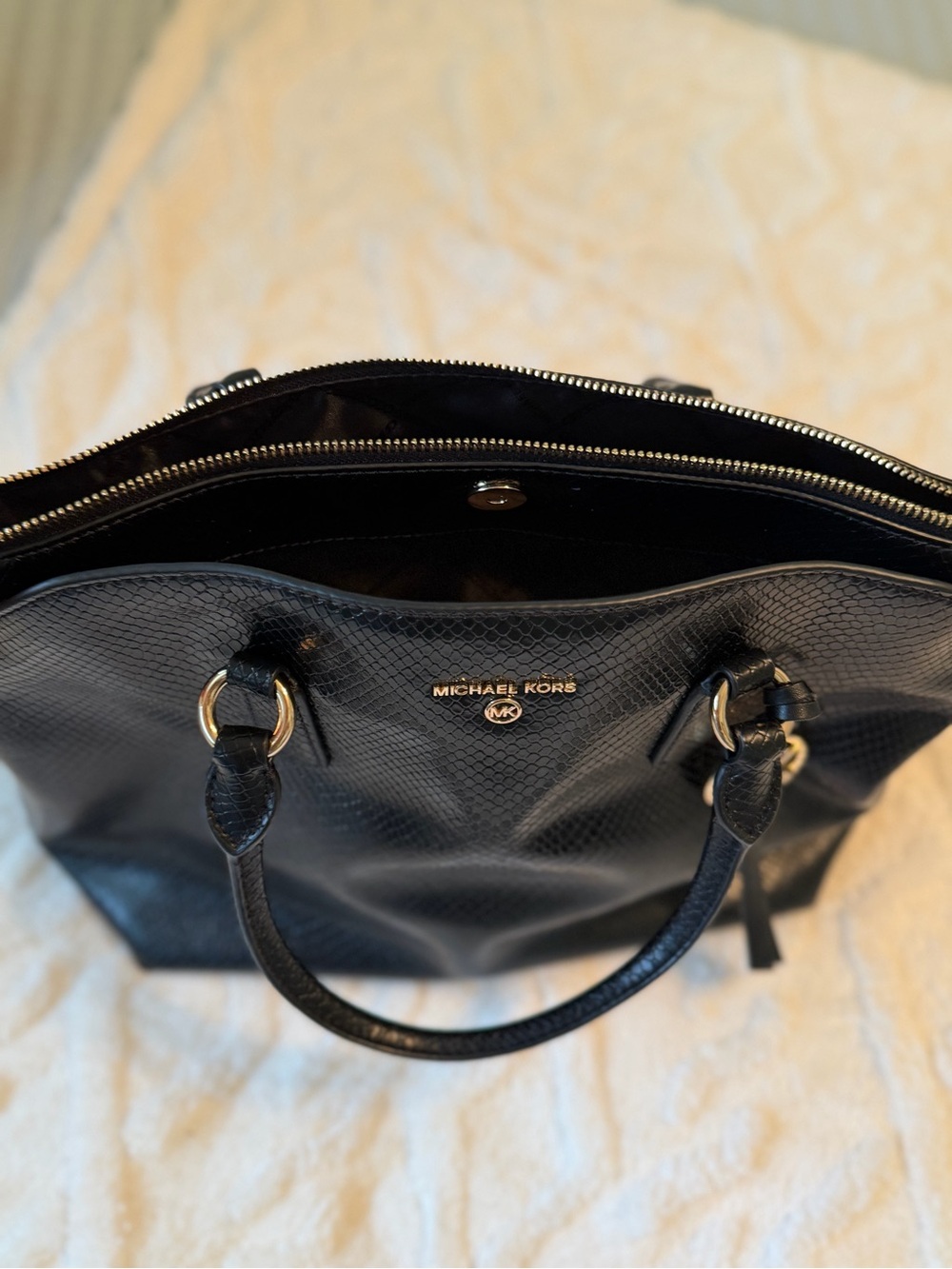 Michael Kors Black Textured Satchel with Gold Hardware - Picture 3 of 6